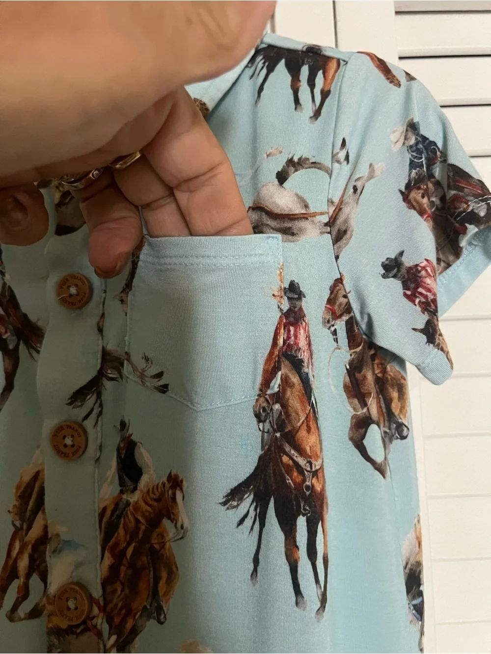 Posh Peanut Light Blue Western Rodeo Button-Front Shirt